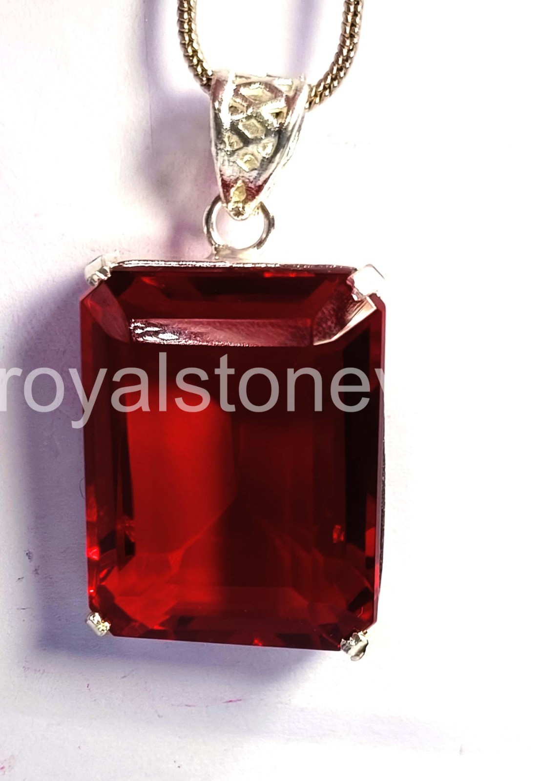 102.5 CT Natural Red Ruby Emerald Cut 925 Silver Pendant Free Chain IGL Gem 6JHN