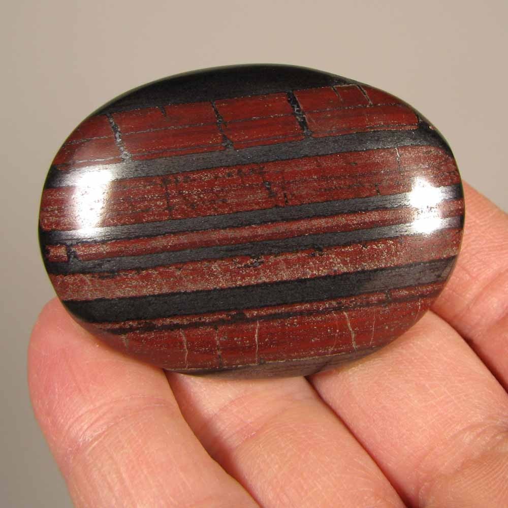 2.1″ Banded RED IRON JASPER Polished Palm Stone – India