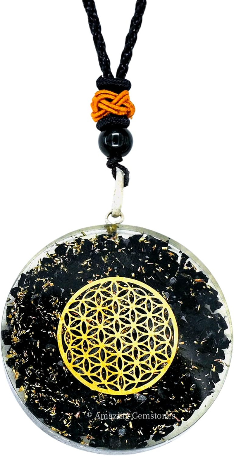 Shungite Round Orgonite Pendant Necklace for Protection – Powerful Orgone Pendan