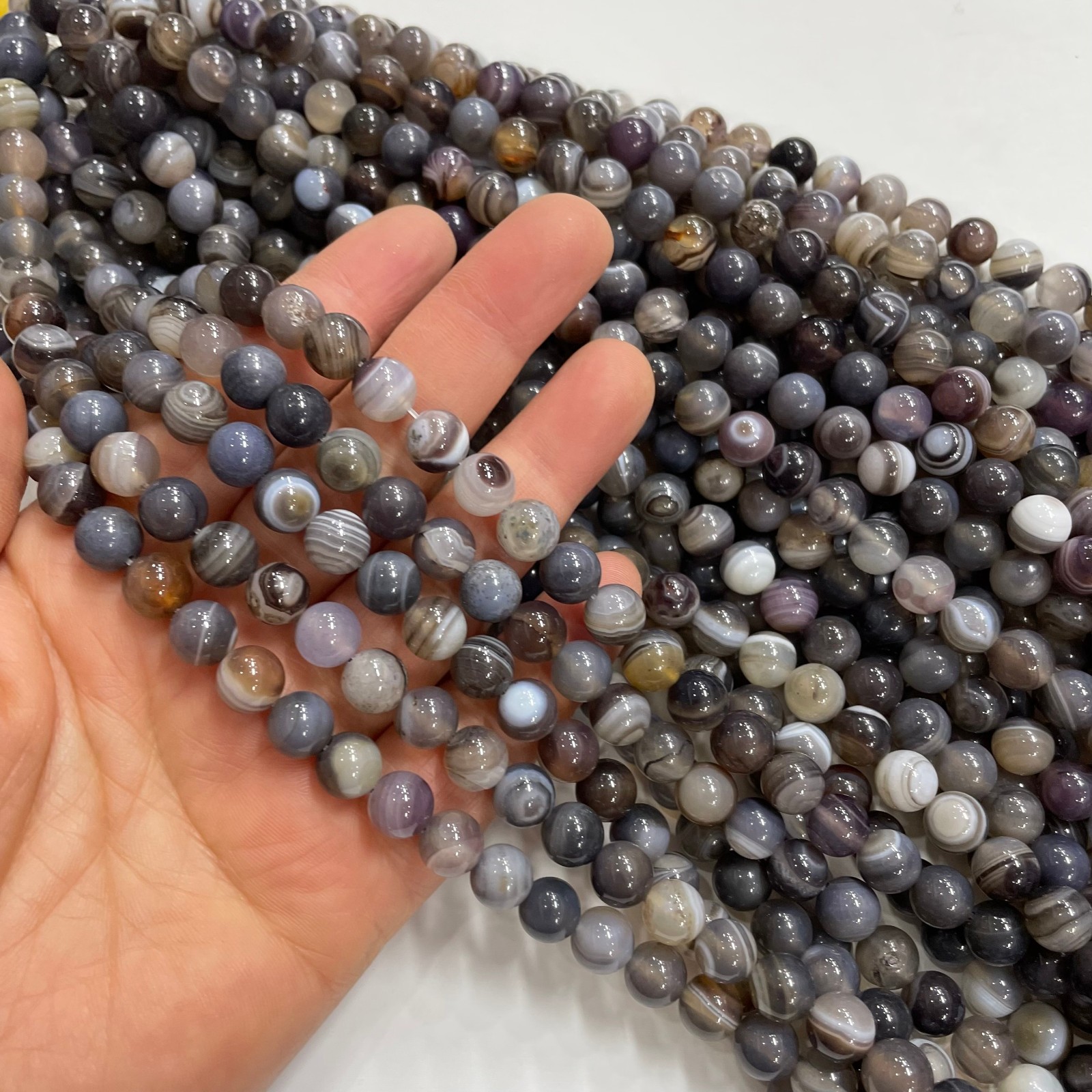 8mm Striped gray agate round bead crystal string, 1 strand