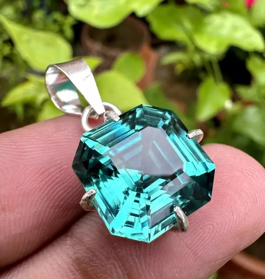 Certified 25.2 Ct+ Natural Paraiba Tourmaline 925 Silver Pendant Asscher Gem