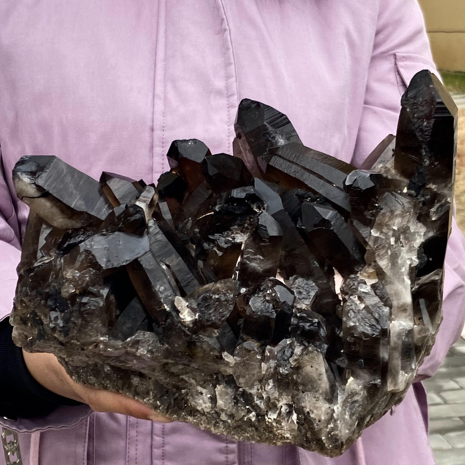 12.1LB Natural Smoky Black Quartz Cluster Crystal Specimen Healing