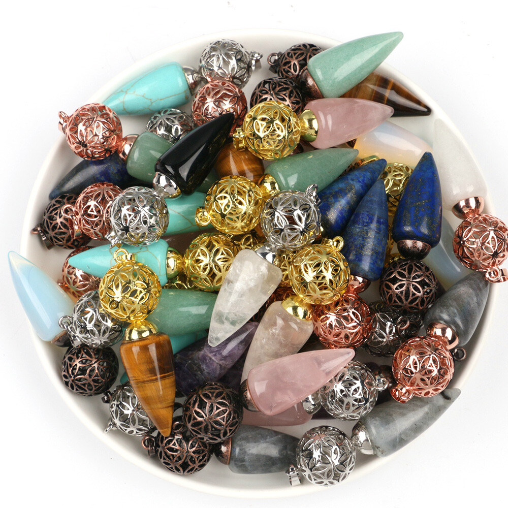 1pc Bullet Cone Crystal Chakra Chain Pendulum Quartz Stone Metal Dowsing Pendant