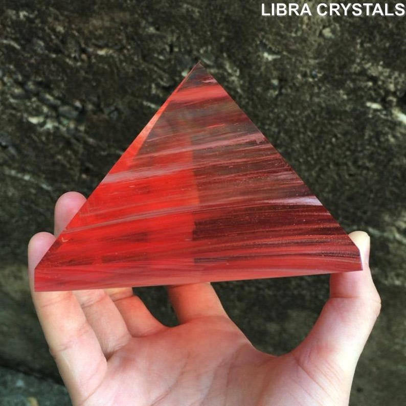 Cherry Quartz Style Glass Crystal Pyramid Red Translucent Geometric Metaphysical