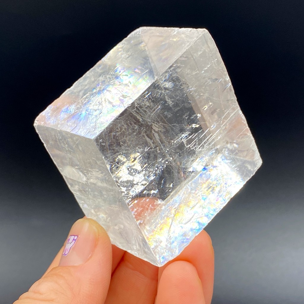 103g Rainbow Natural Clear Calcite-iceland spar cube Mineral Specimen Healing