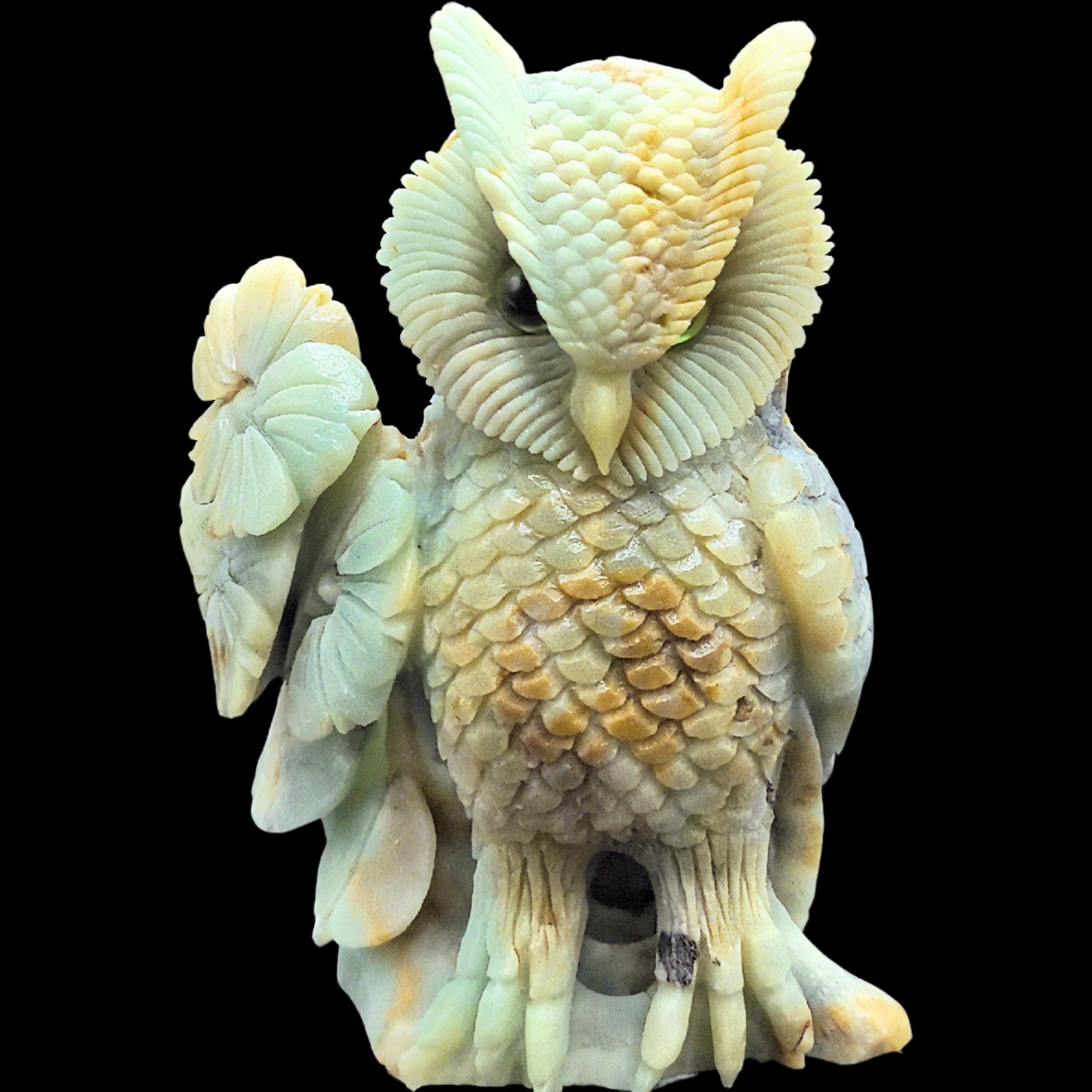 Hand Carved Amazonite Owl Sculpture – Stone Guardian of Wisdom & Silent Insight