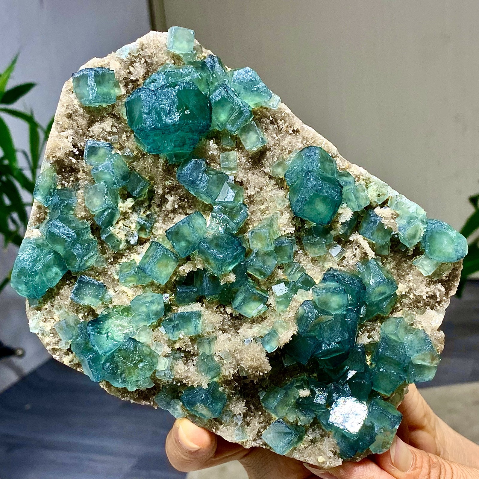 1.92LB Rare transparent green cubic fluorite mineral crystal sample/China