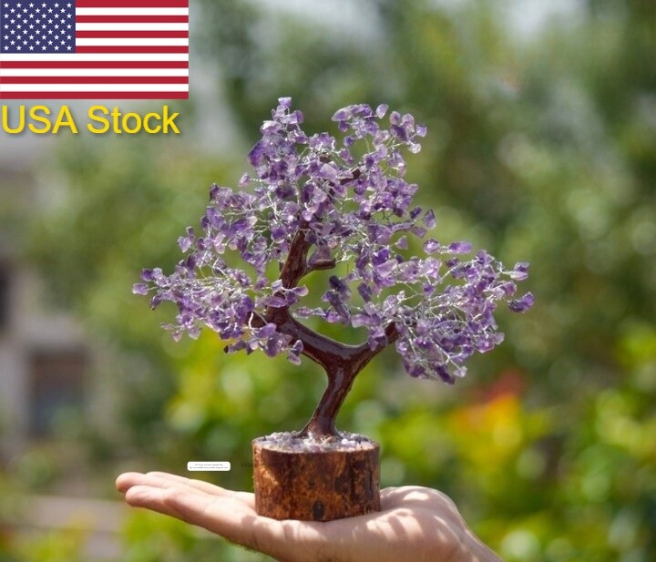Large Amethyst Gemstone Healing Crystal Money Tree (Golden Wire) Christmas Tree