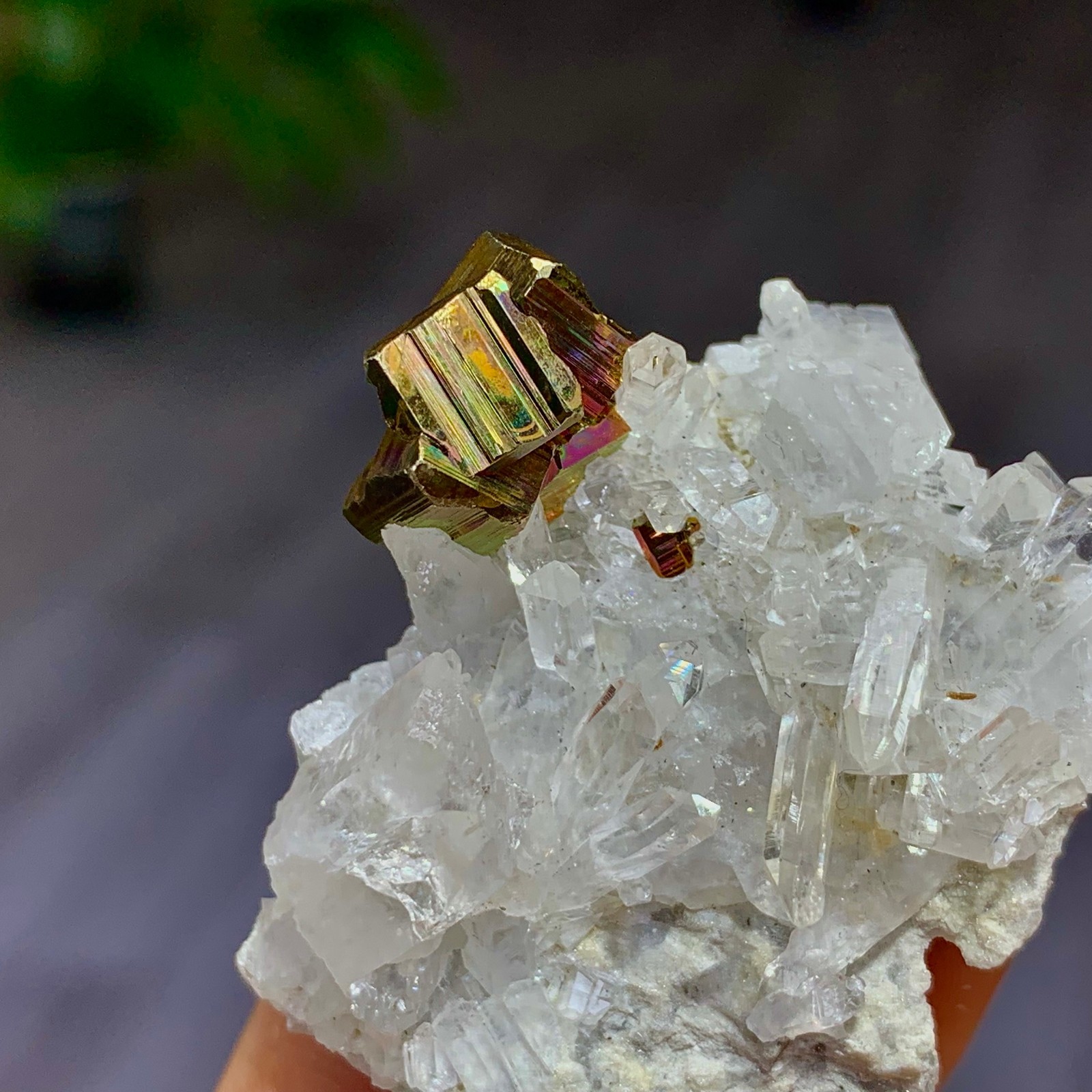 19G Natural iridescence pyrite +crystal cluster mineral specimen /Indonesia