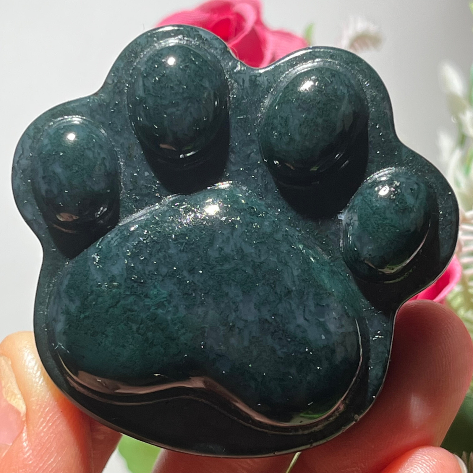 Natural Moss Agate Cat claw hand-carved quartz crystal reiki healing Y43
