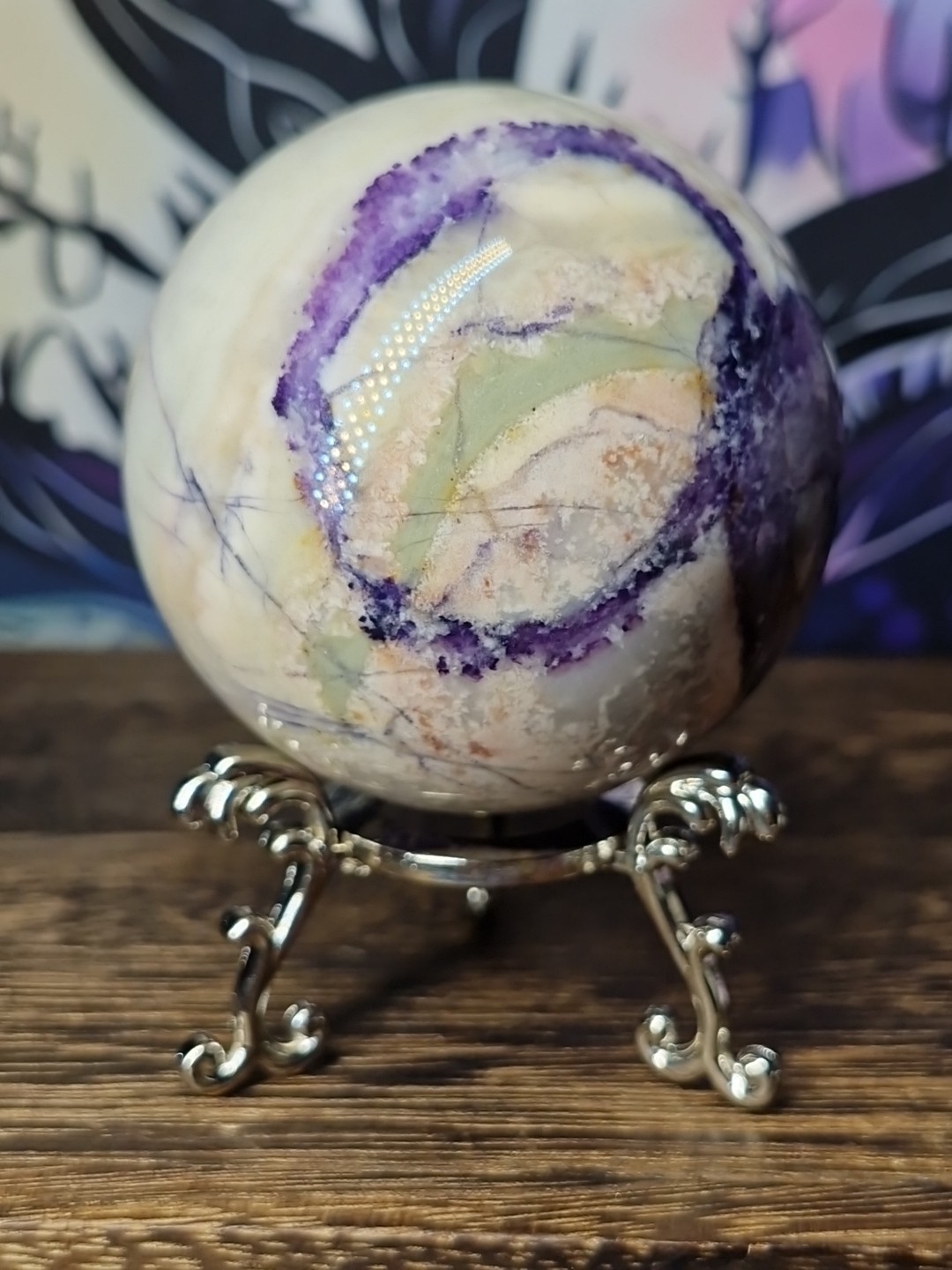 Beautiful Rare Bertrandrite Crystal Sphere 60mm 316g & Stand