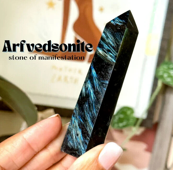 Natural Arfvedsonite Flash Tower Point Hexagonal Obelisk Healing Crystal Mineral