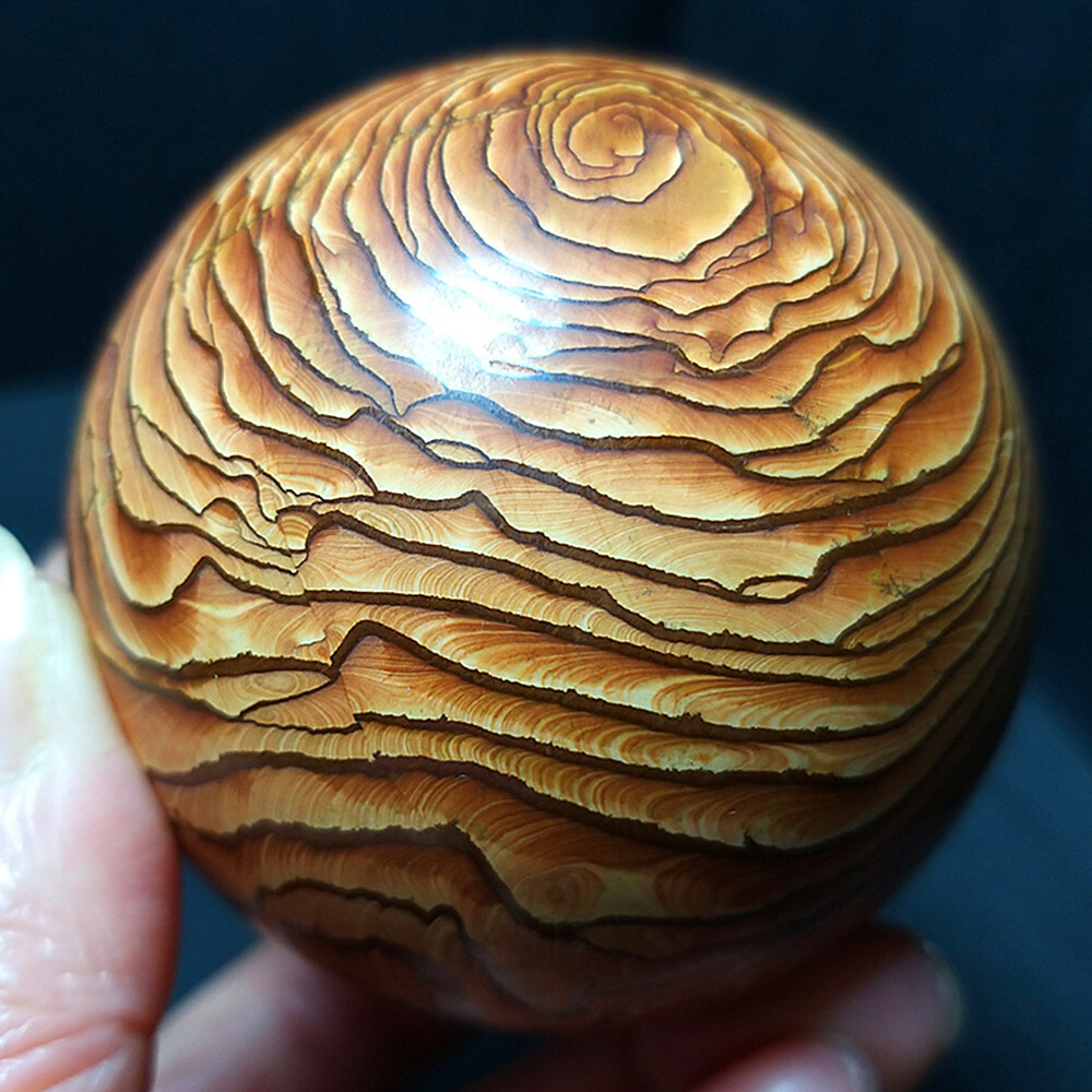 TOP 285G 60MM Natural Polished Wood Grain Agate Stone Ball Healing A1411