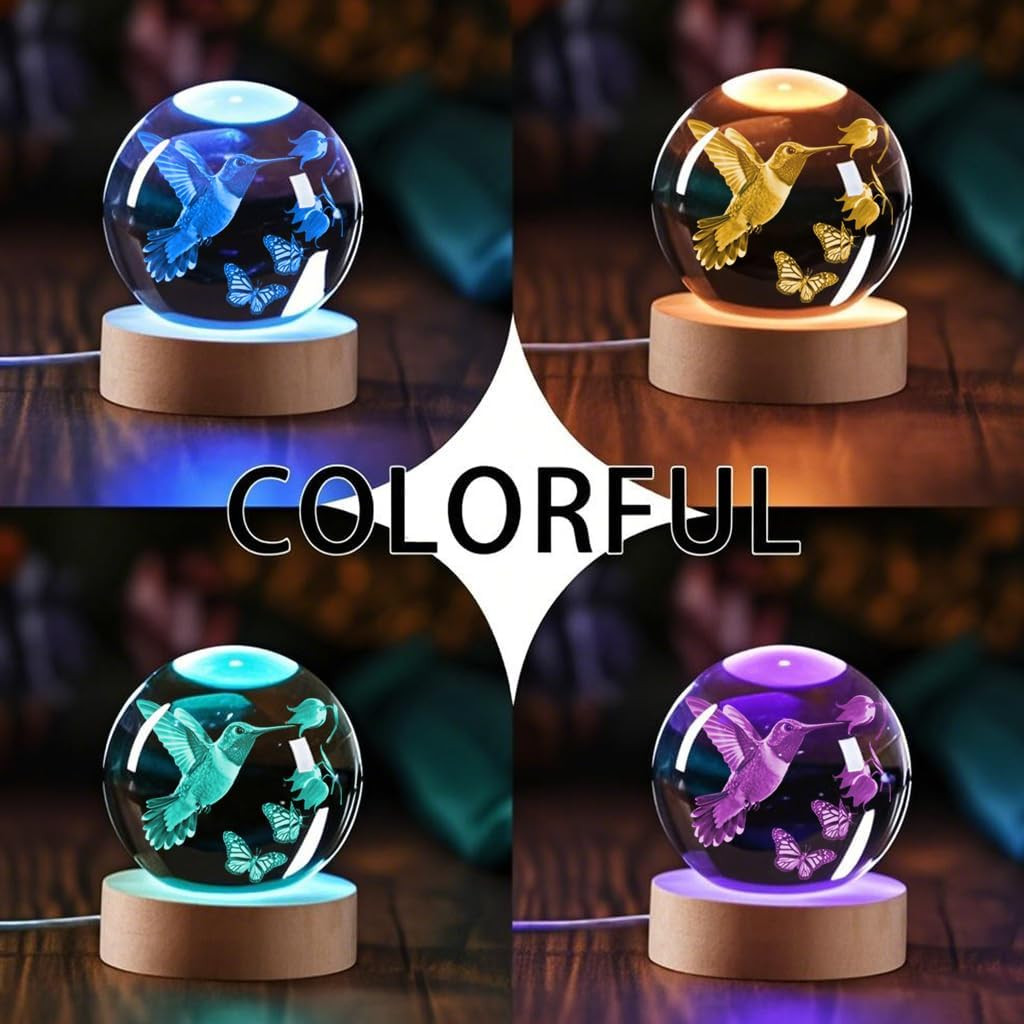 3D Hummingbird Crystal Ball Gifts for Women Men Laser Engraved Glass Sphere Anim