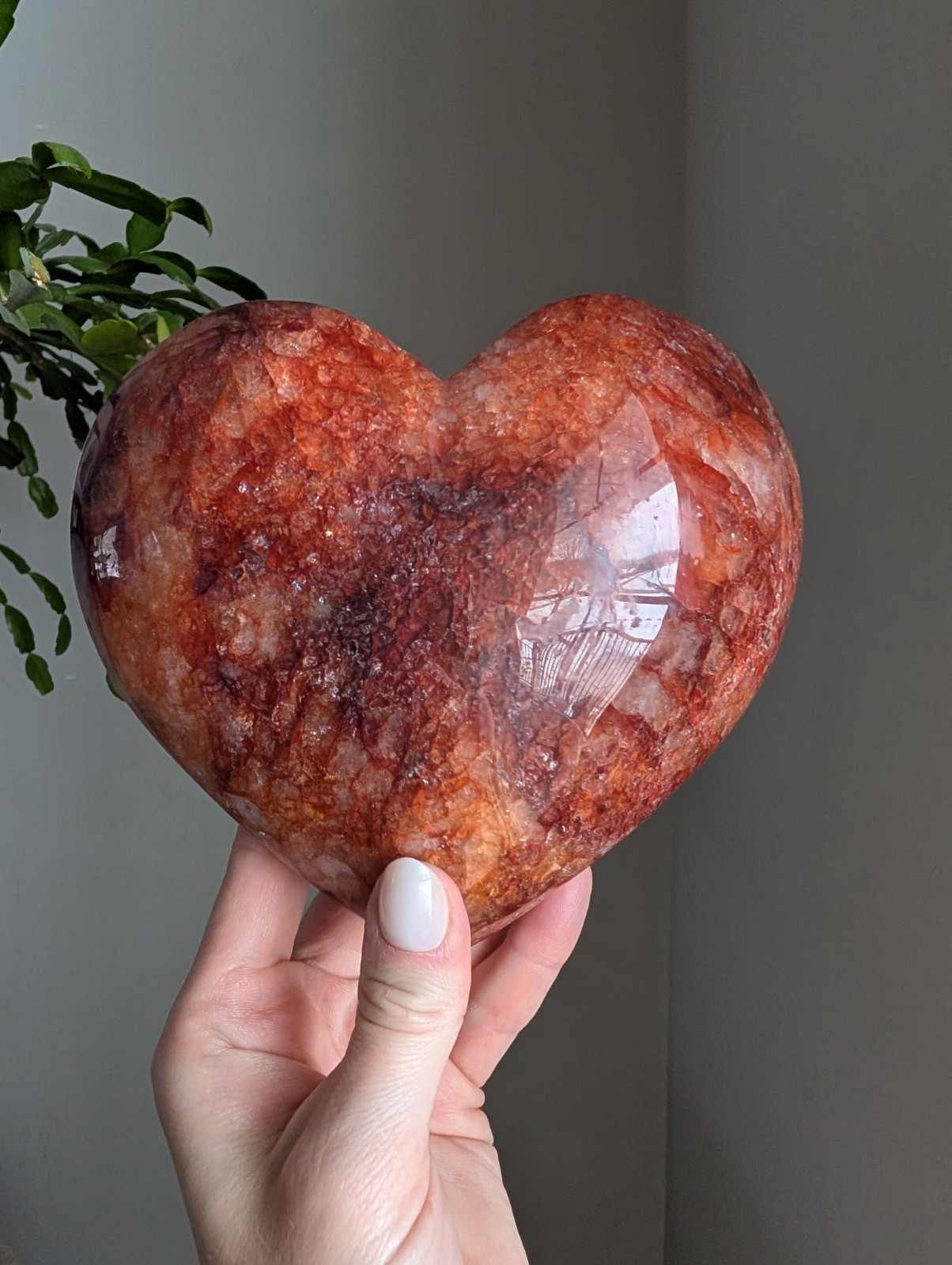 Fire Quartz Heart Carving Crystal Gemstone Large Big Point Chakra Reiki