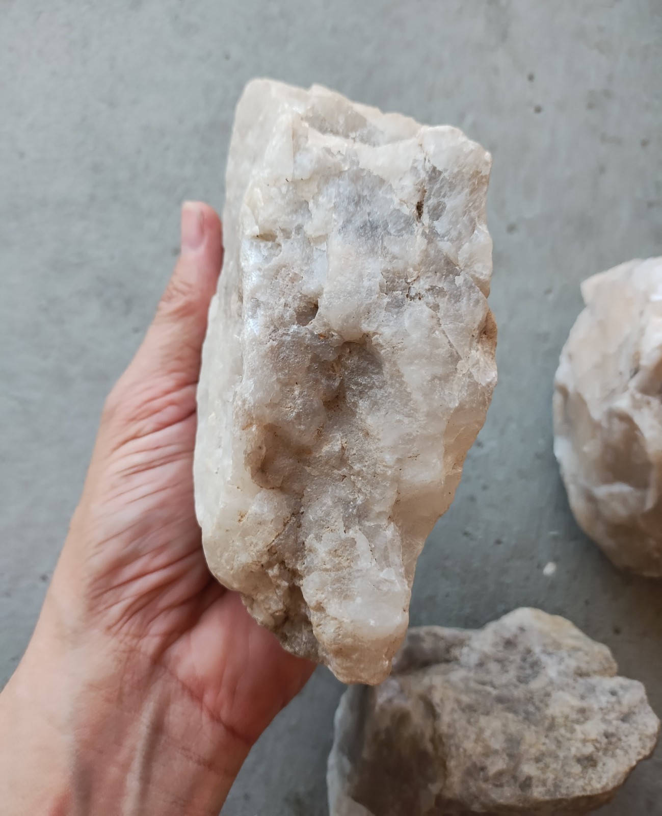 LARGE NATURAL ROUGH WHITE QUARTZ DISPLAY, GARDEN, ETC. PIECES, OVER 5LB LOT OF 3
