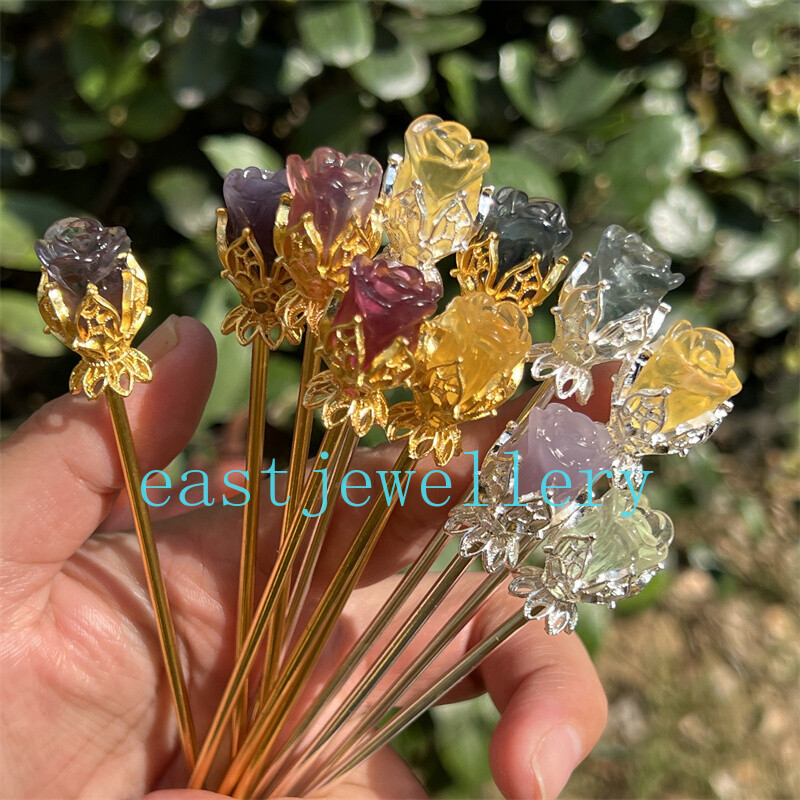 5pcs Natural Fluorite Rose flower skull Quartz Crystal Skull Reiki Healing Gem