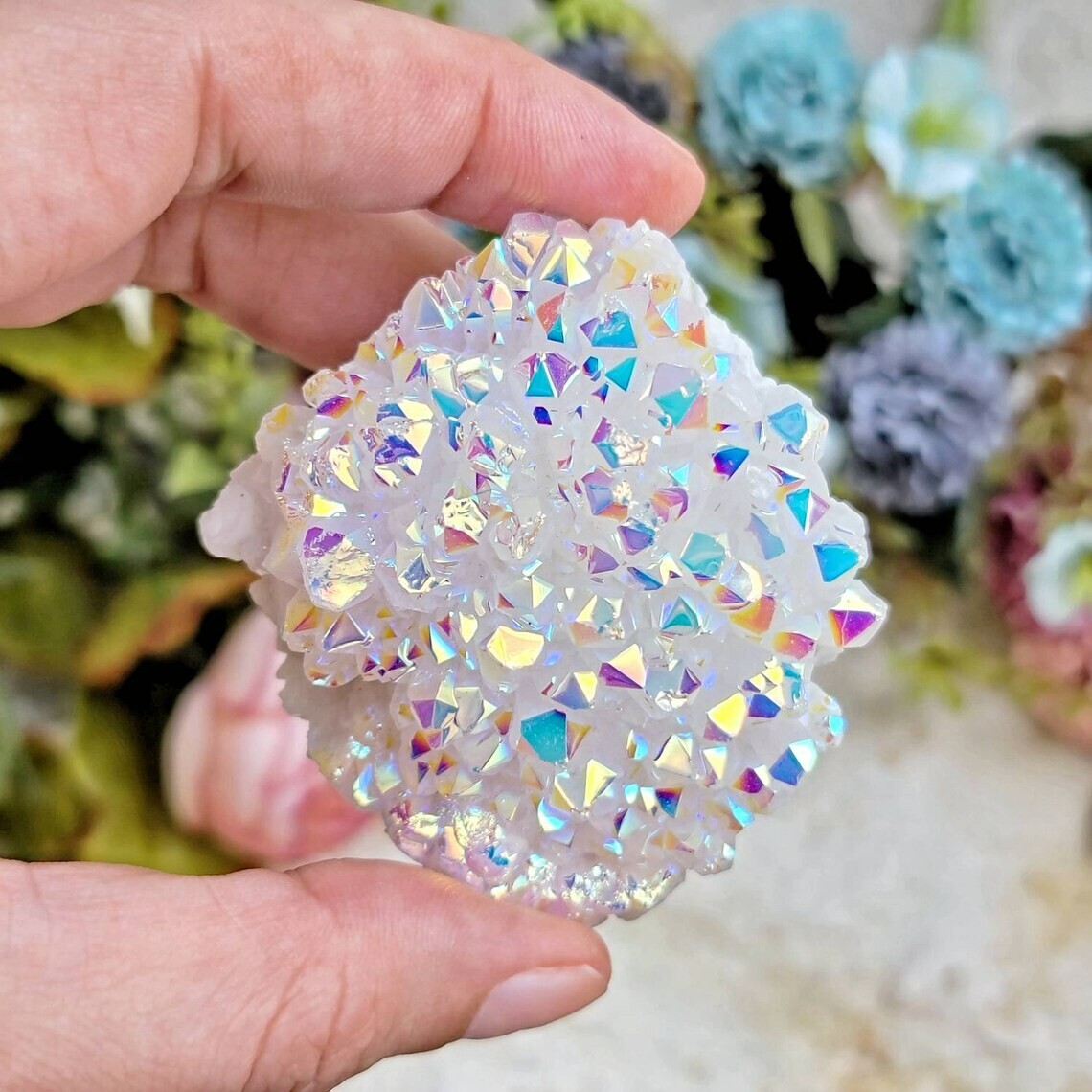 Angel Aura Quartz Cluster Rainbow Titanium Healing Aura Crystal Home Decor