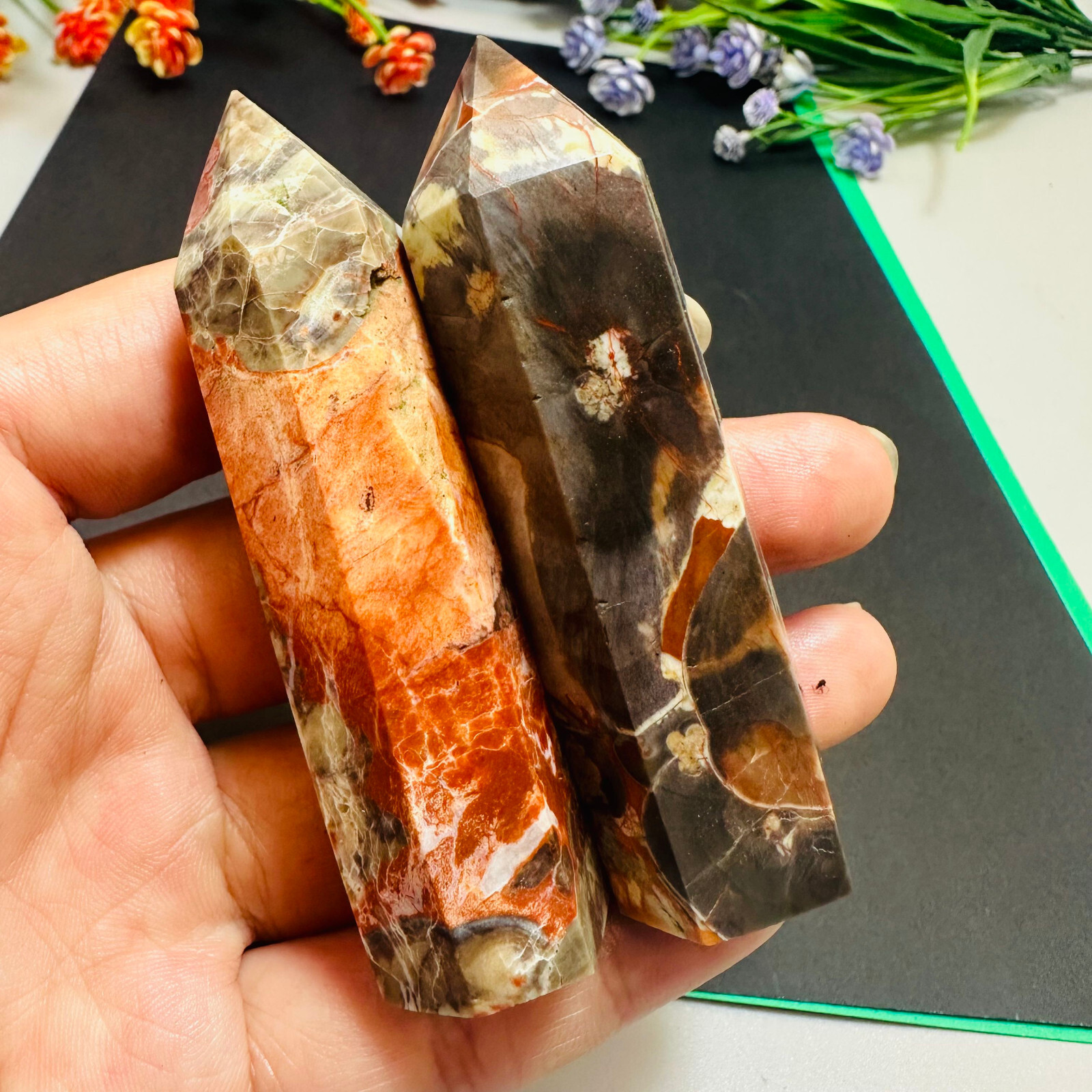 Natural Money Agate Obelisk Quartz Crystal Wand Tower Point Reiki Healing 1PC