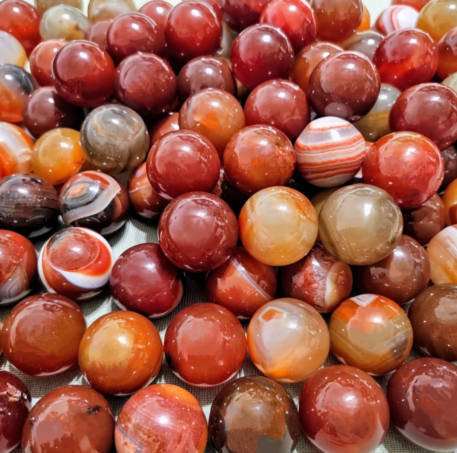 Natural Mini Carnelian Agate Sphere, Crystal Ball, Marble, Bead, Lot Of 5