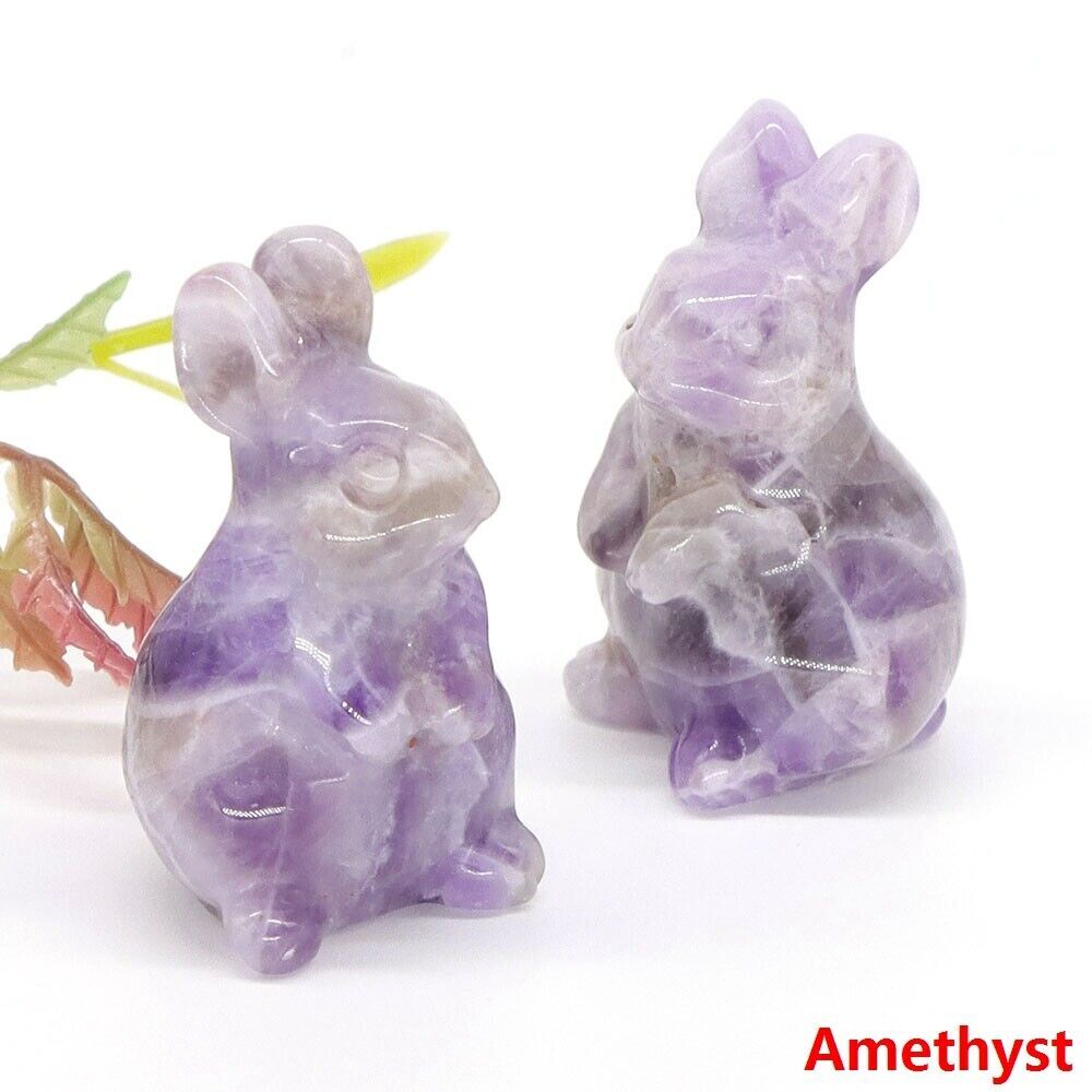 1.5″ Natural Crystal Rabbit Statue Stone Carved Reiki Healing Craft Animal Decor