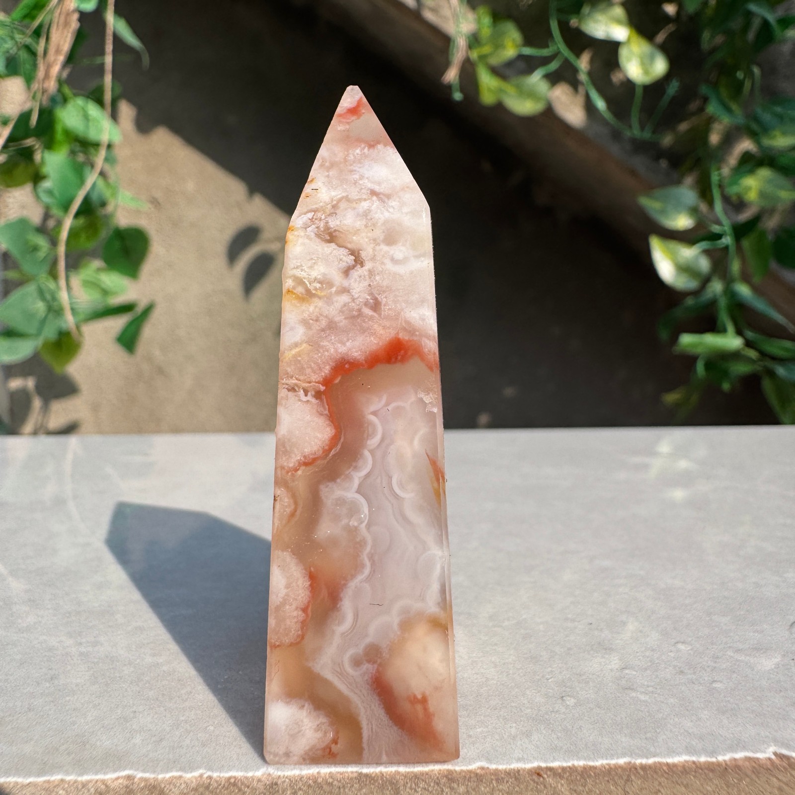 48G Natural Sakura Agate Cherry Blossom Obelisk Quartz Tower Healing