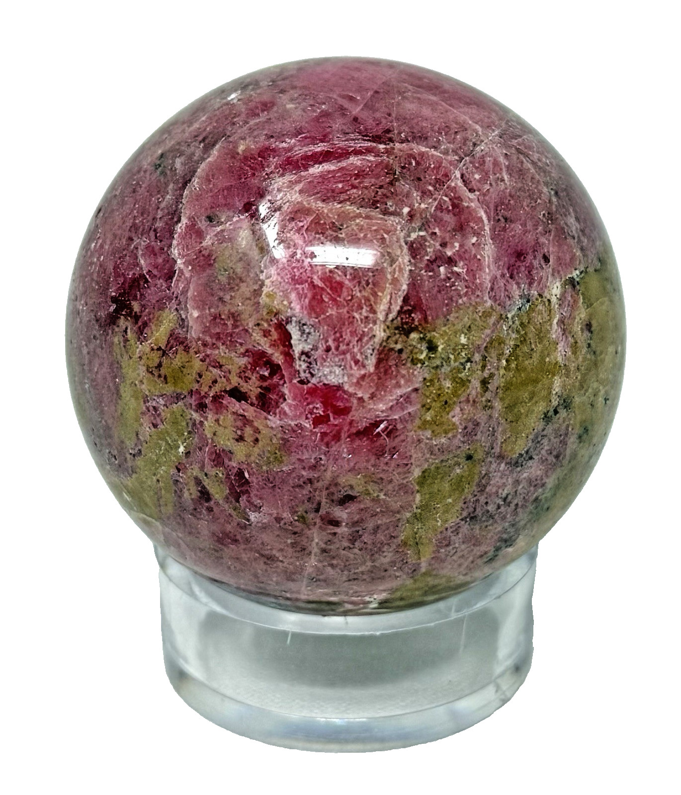 491g Pretty Rhodonite Crystal Quartz Sphere Holder Included
