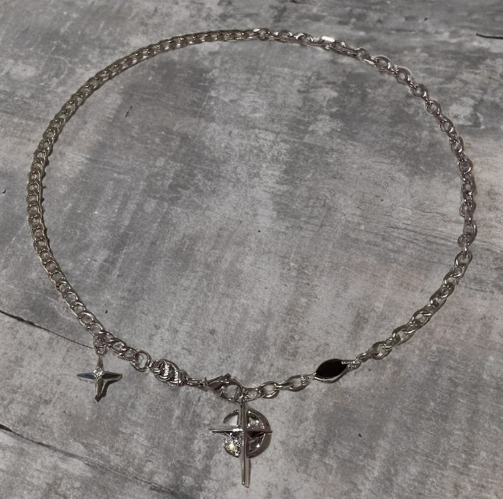 Gothic Star Necklace Silver Chain Y2K Celestial Moon Pendant Trendy Jewelry Gift