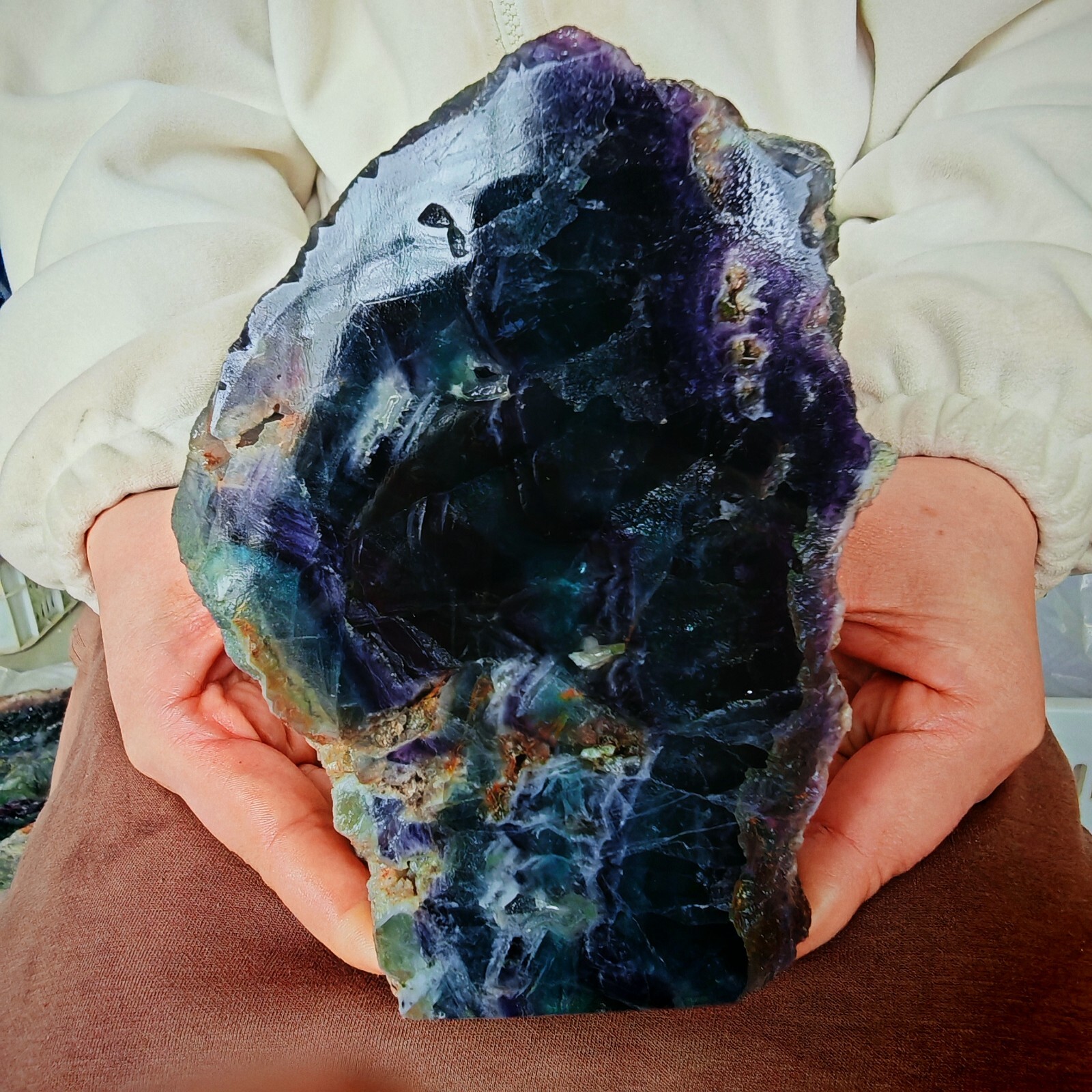4.356LB Restoration of Natural Colored Fluorite Crystal Specimens 1980g