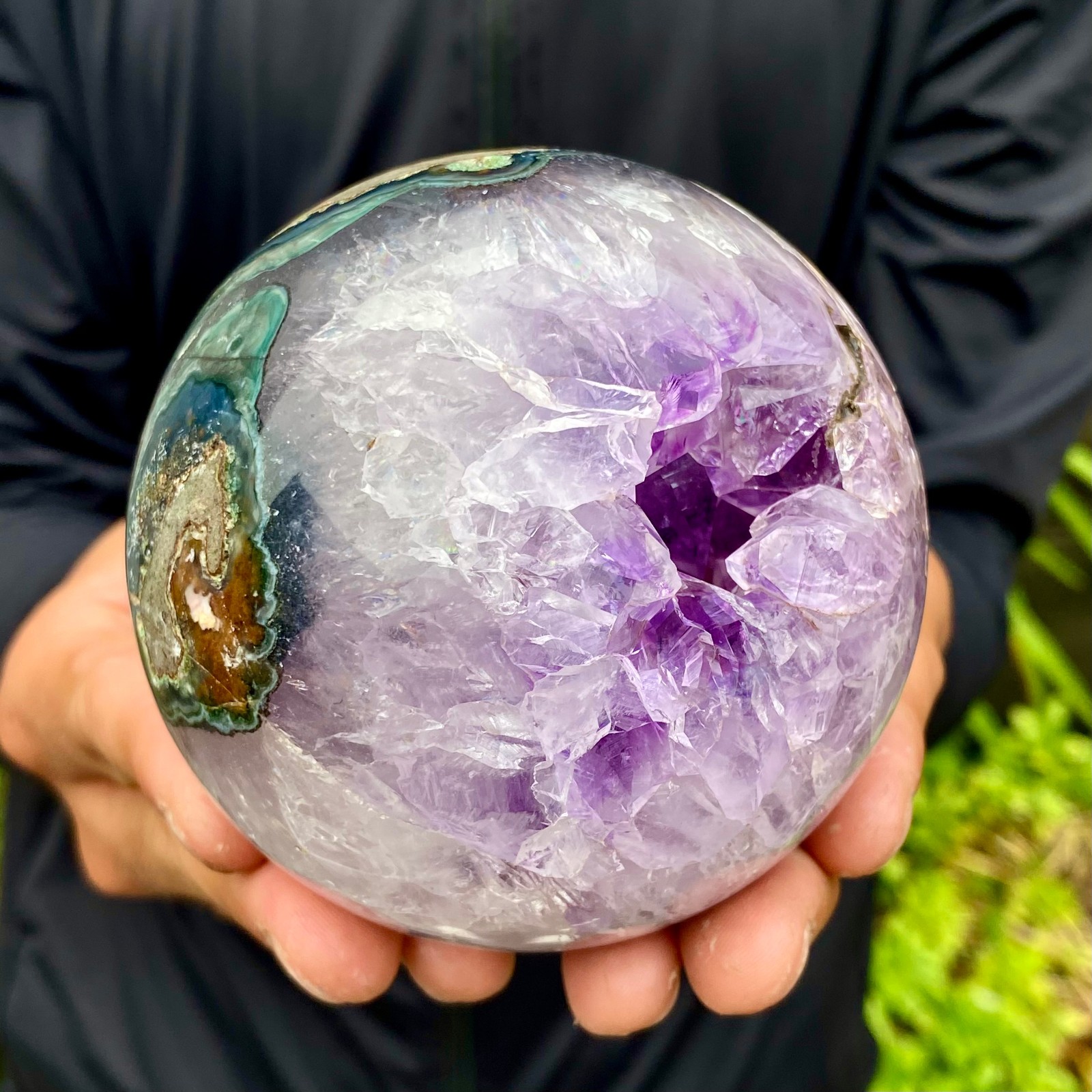 1.92LB Natural Amethyst Agate Ball Quartz Crystal Sphere reiki healing gem