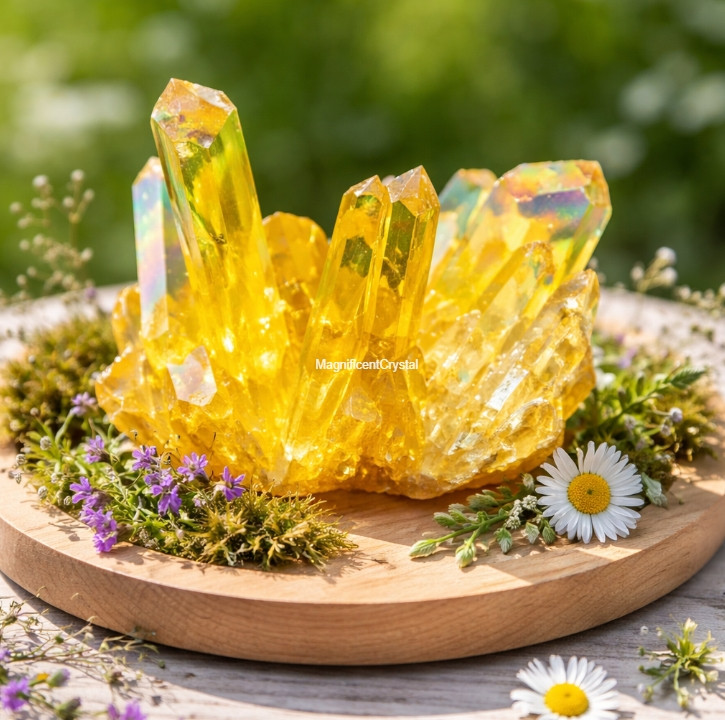 Natural Titanium Aura Citrine Cluster Yellow Gemstone Healing Reiki Home Decor