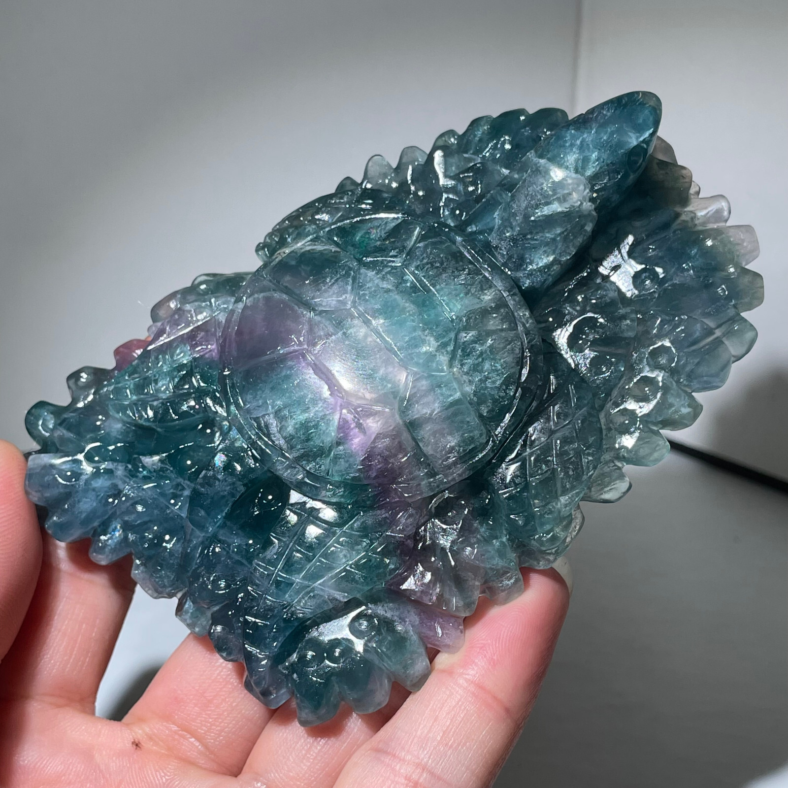 280g Natural Color fluorite Quartz Crystal sea turtle Skull Reiki Healing Gift