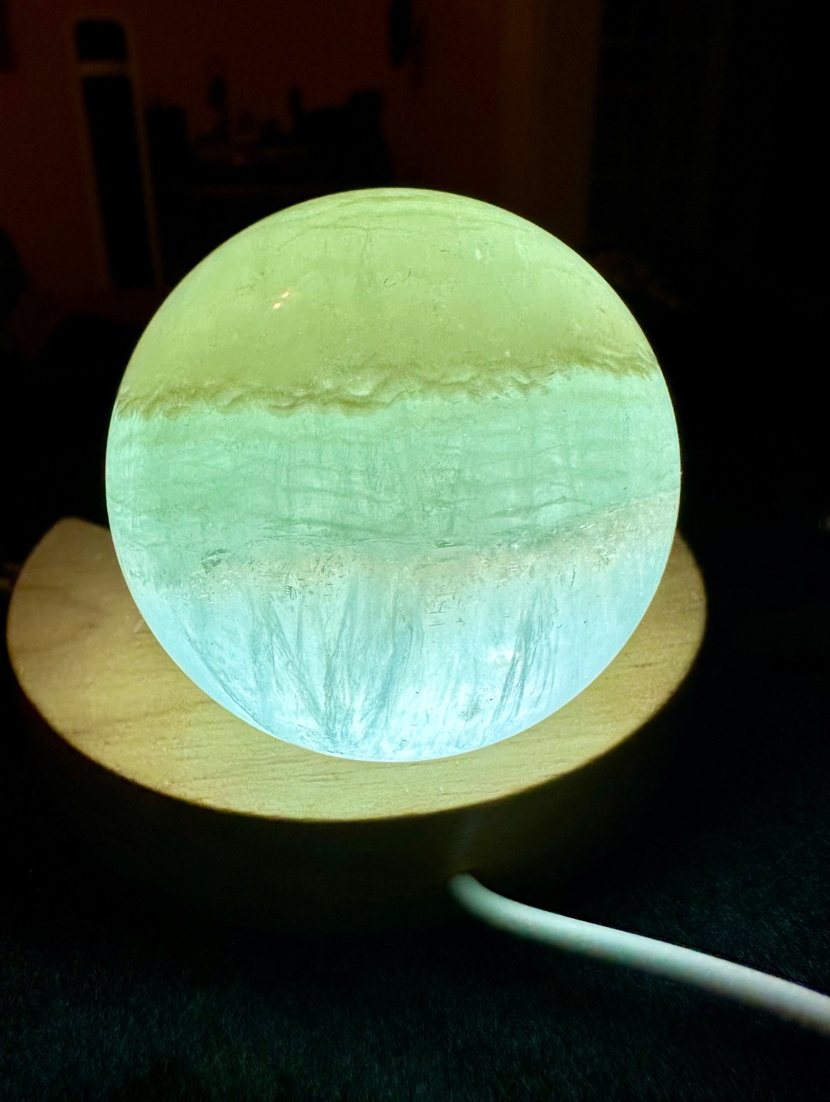 Green fluorite crystal sphere with LED light stand Free shipping