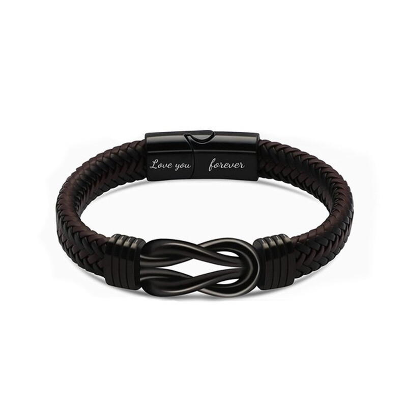 Men’s Genuine Leather Braided Bracelet Stainless Steel Magnetic Buckle Bangle