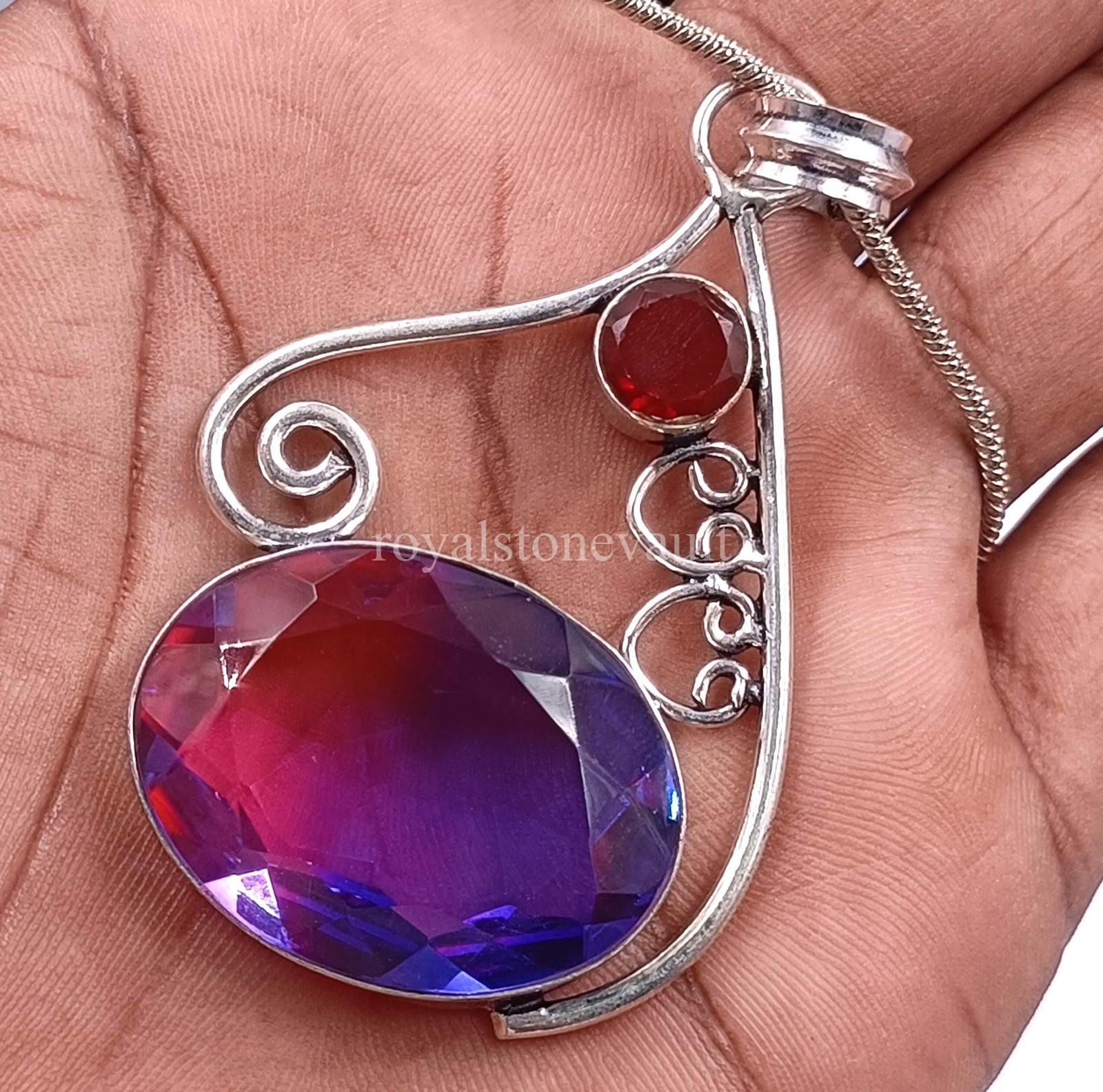 IGL 82.90 Ct Lab-Created Ametrine Bi-Color Oval Pendant 925 Silver Chain 5AOL