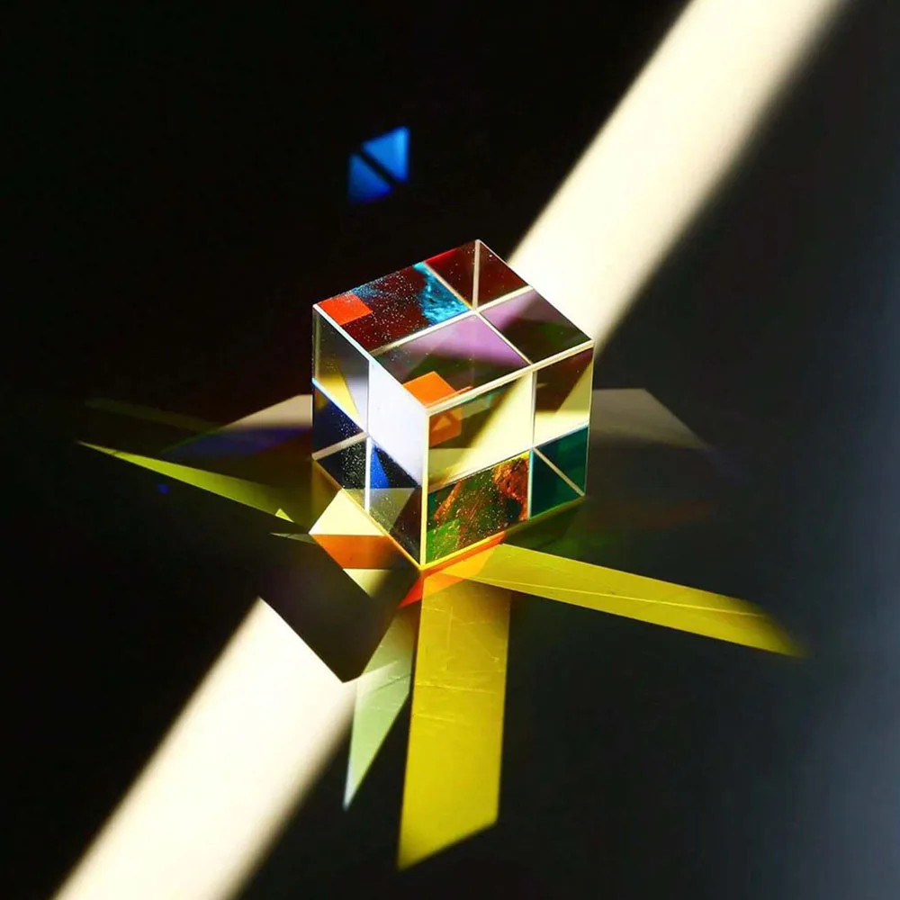 Mini K9 Crystal Glass Prism Cube Optical Glass RGB Dispersion Prism X-Cube for P