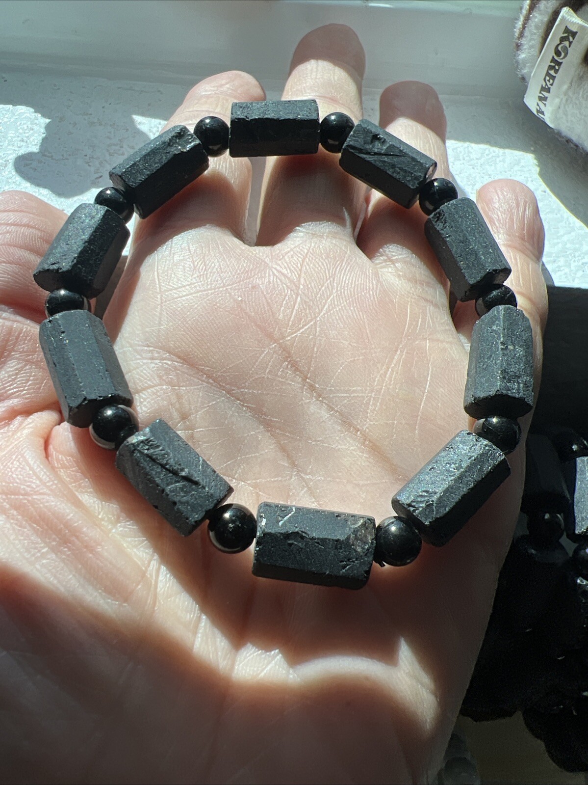 100% Natural Stone Raw Black Tourmaline Charka Bracelet Crystal Stretch