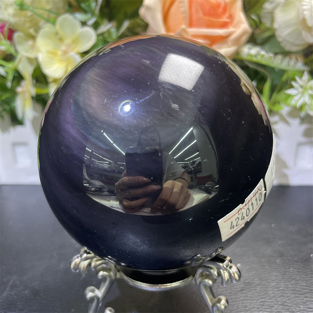 2LB 3.5″ Natural Rainbow Obsidian Sphere Ball Carved Crystal Quartz Decor Reiki