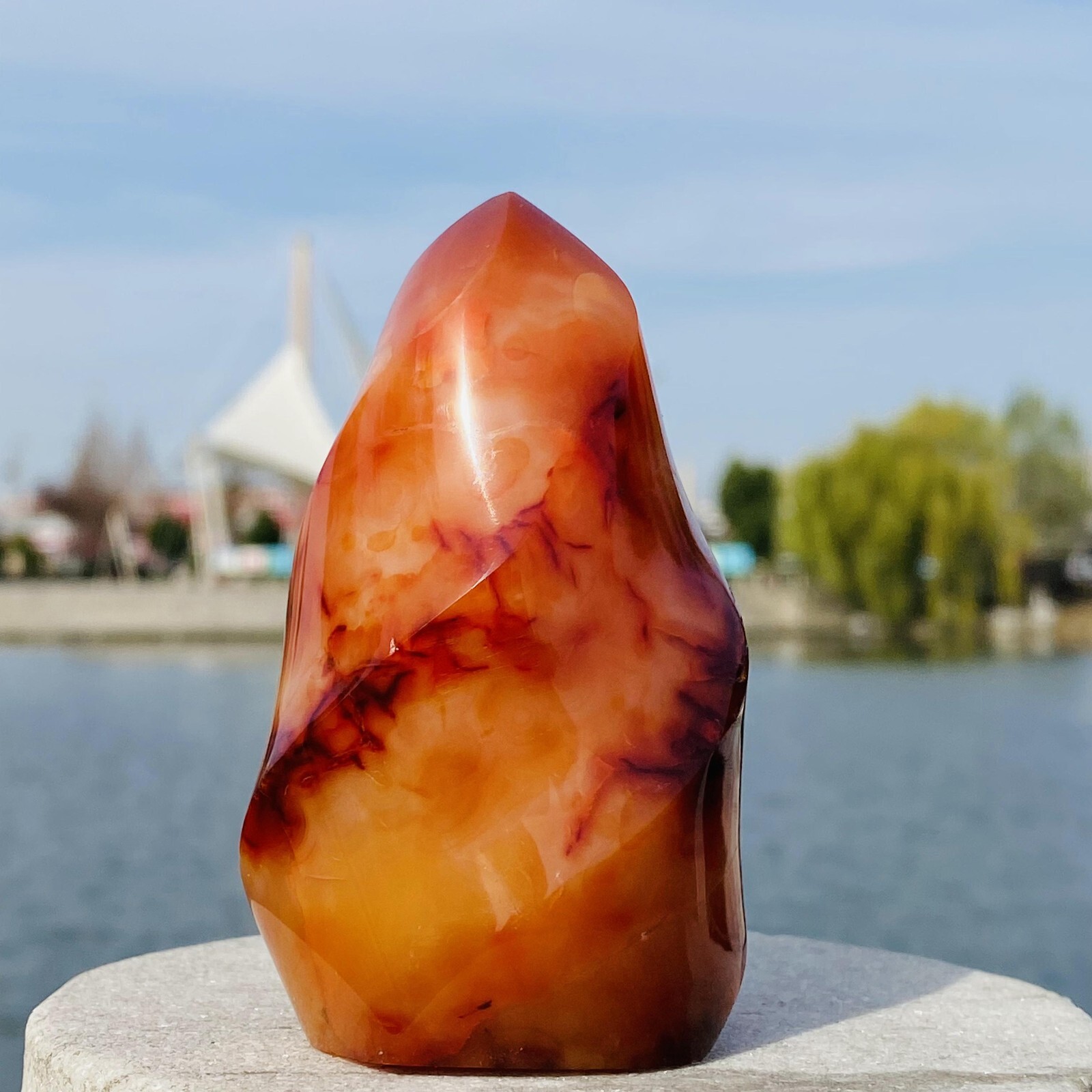 242g Natural Red Agate Flame spiral Quartz Crystal Mineral specimen healing
