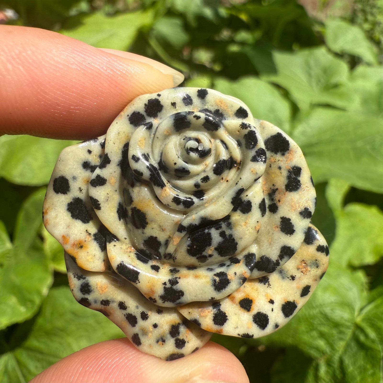 4cm Natural Spotted stone Quartz Carved Rose Flowers Crystal reiki Healing 1pc