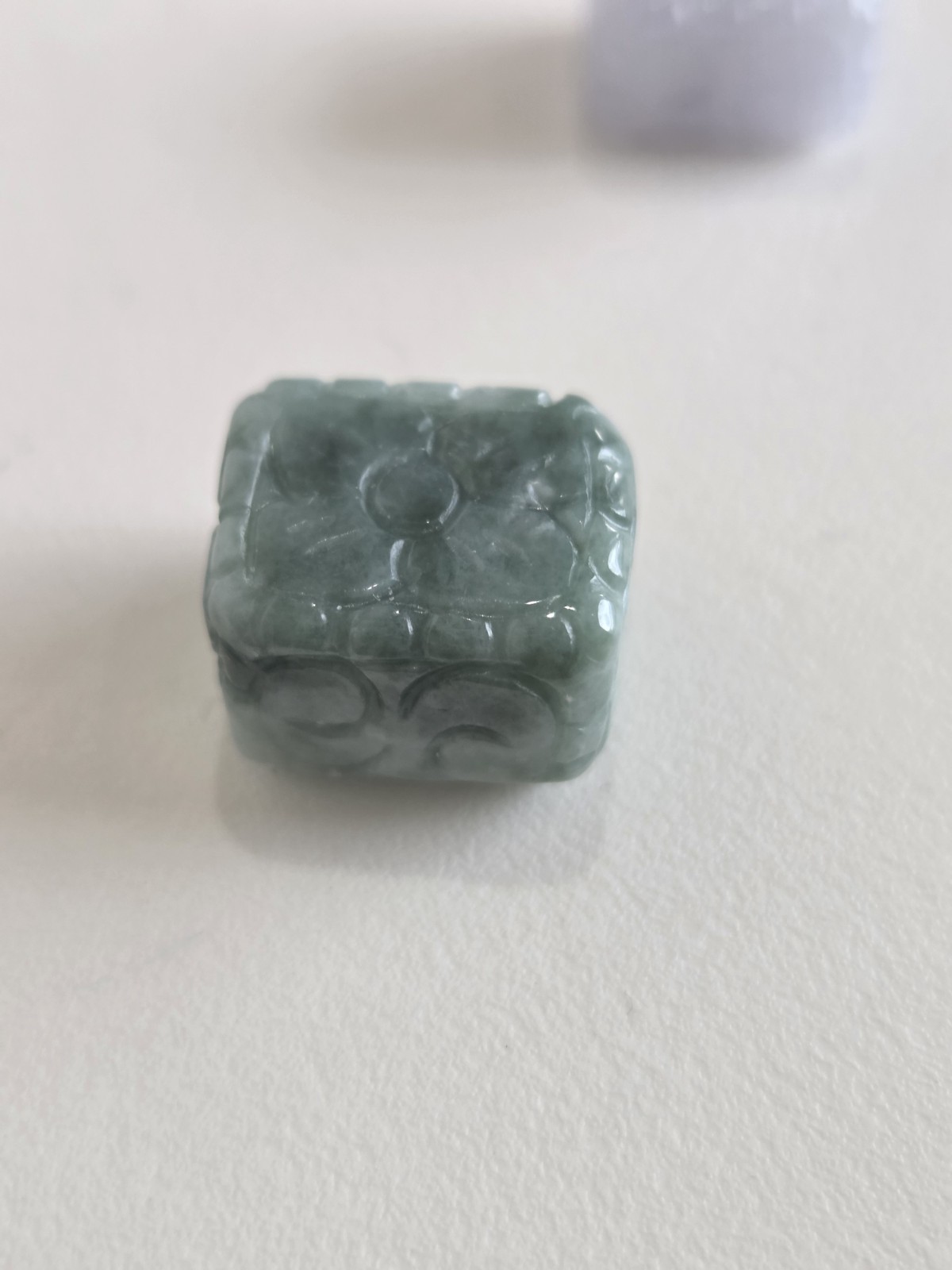Natural Burmese Jade Carved Rectangular Beads Set of 2