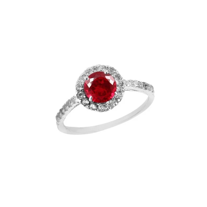 6×6 MM Round Red Ruby Ring With Zircon Accents In 925 Sterling Silver All Sizes