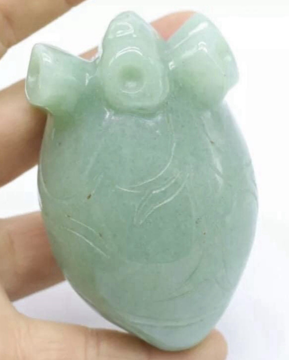 Hand Carved – Human Heart – Green Jade Gemstone – 1 Pcs – 75x40x50mm – 194g;