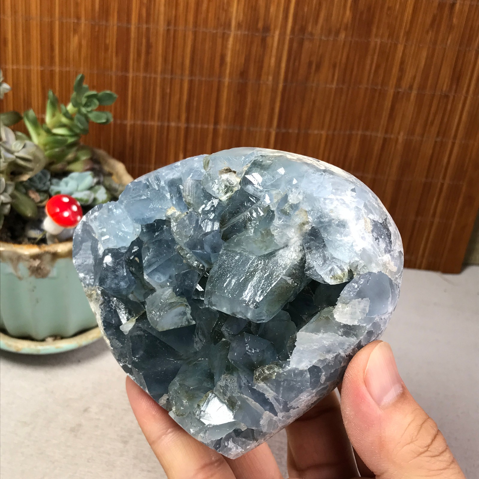 1.07kg Natural Blue Celestite Crystal Heart Quartz Cluster Geode Specimen A6218