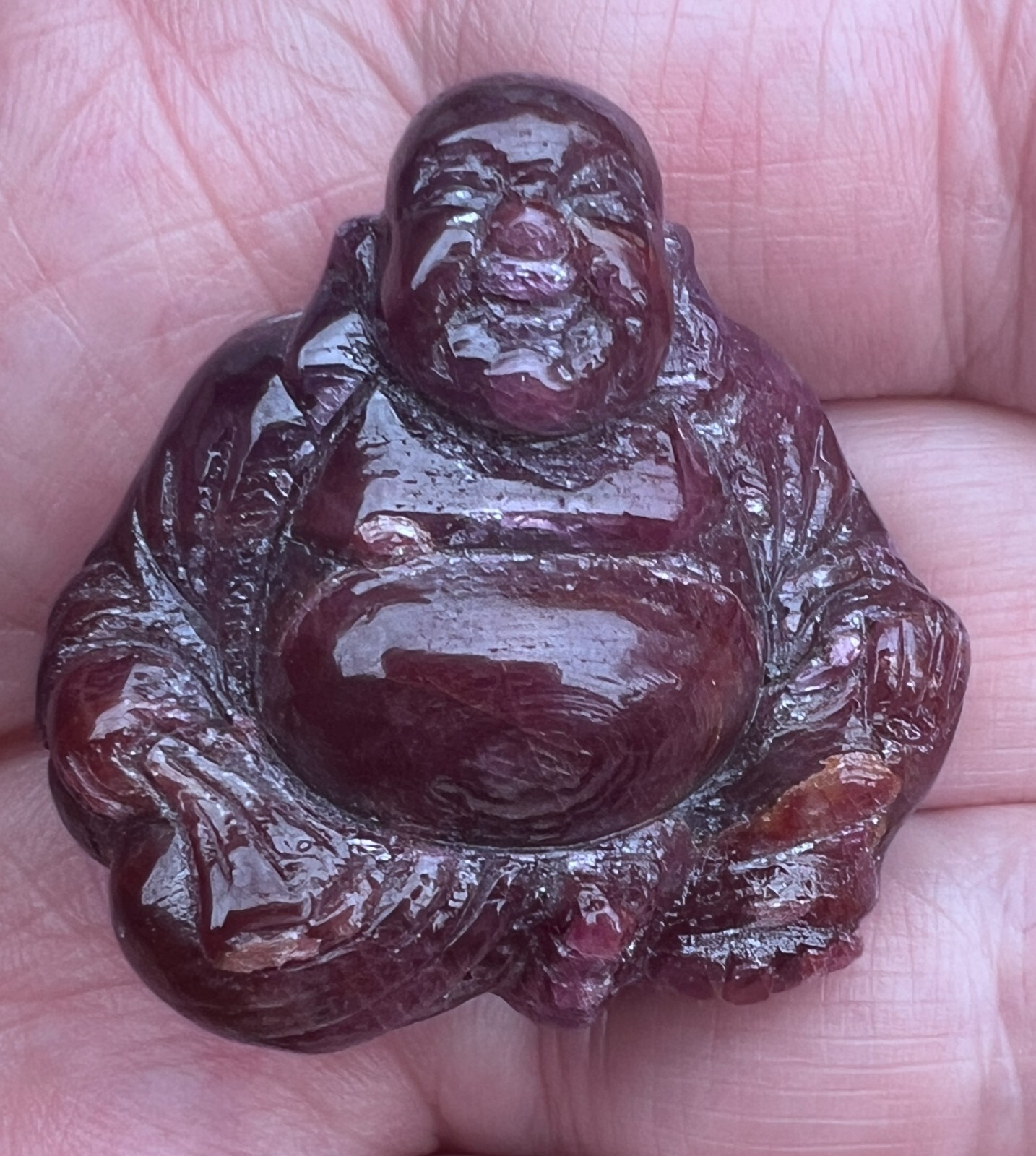 TOTALLY NATURAL REAL RUBY GEMSTONE BUDDHA STATUE CARVING UNHEATED 230 CT.