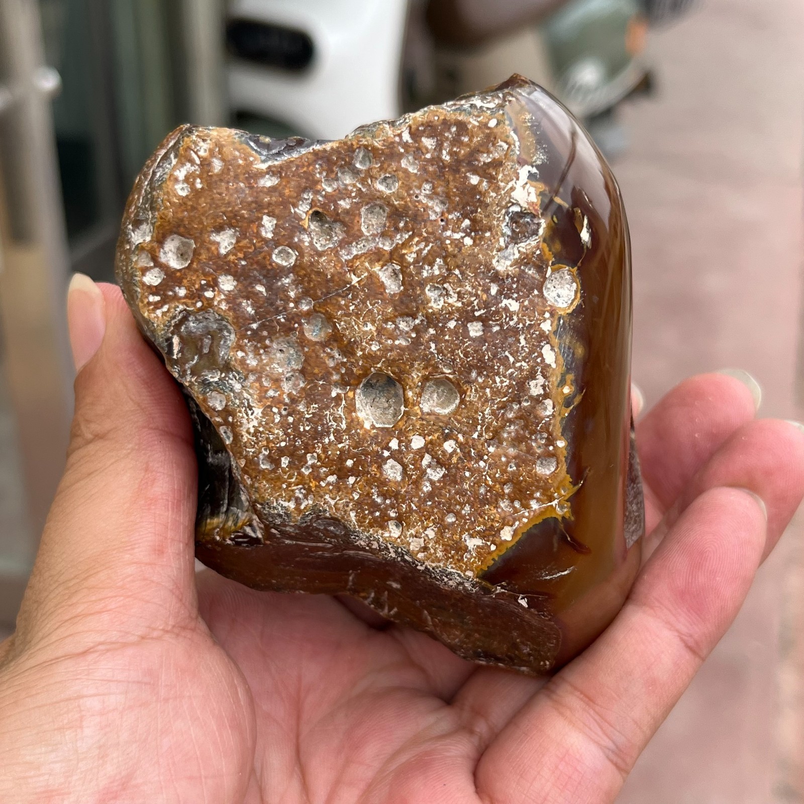 485g Small Natural Red Agate Geode Carnelian Druzy Crystal Mineral Specimen