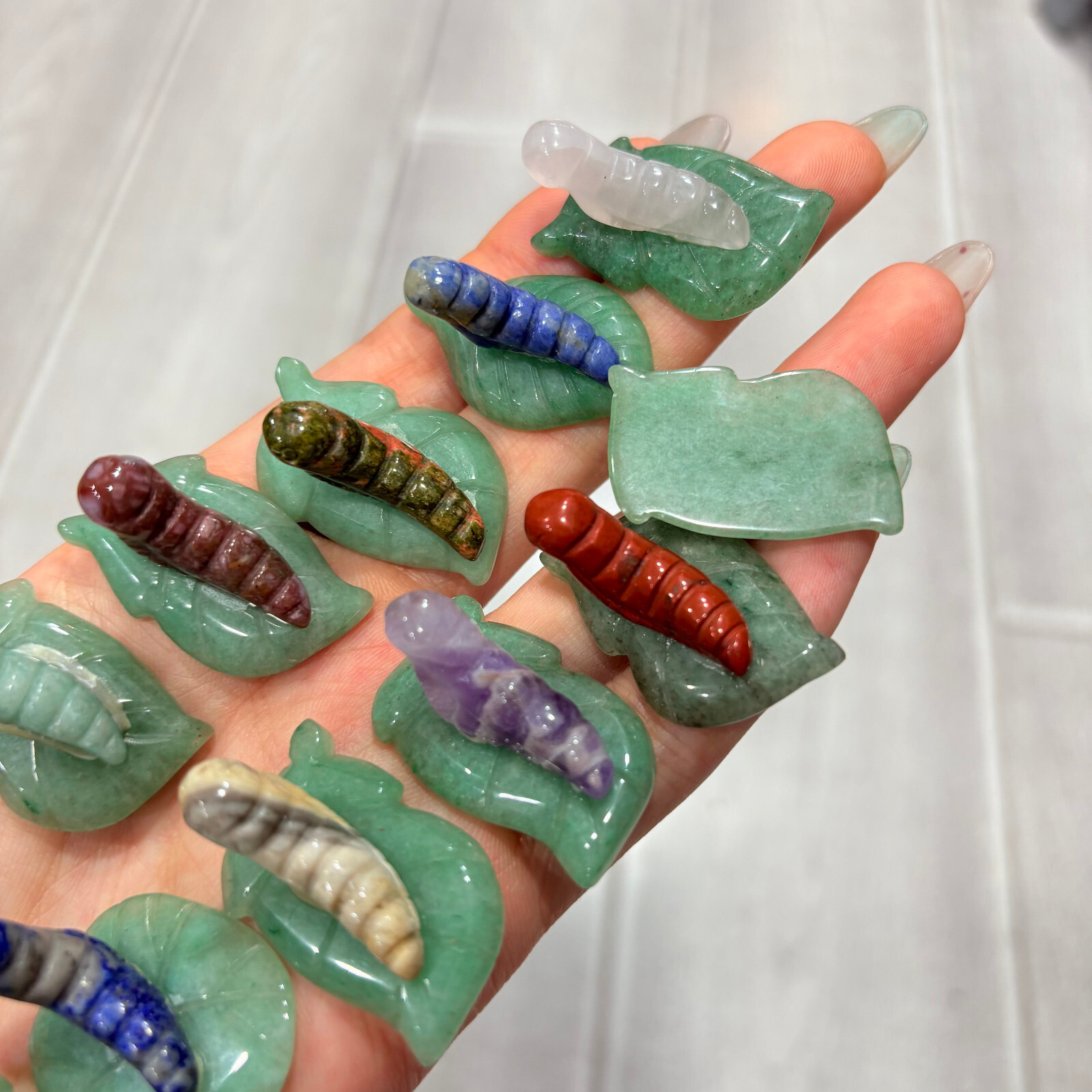 5pc Natural mix Quartz hand Carved Mini caterpillar crystal random delivery