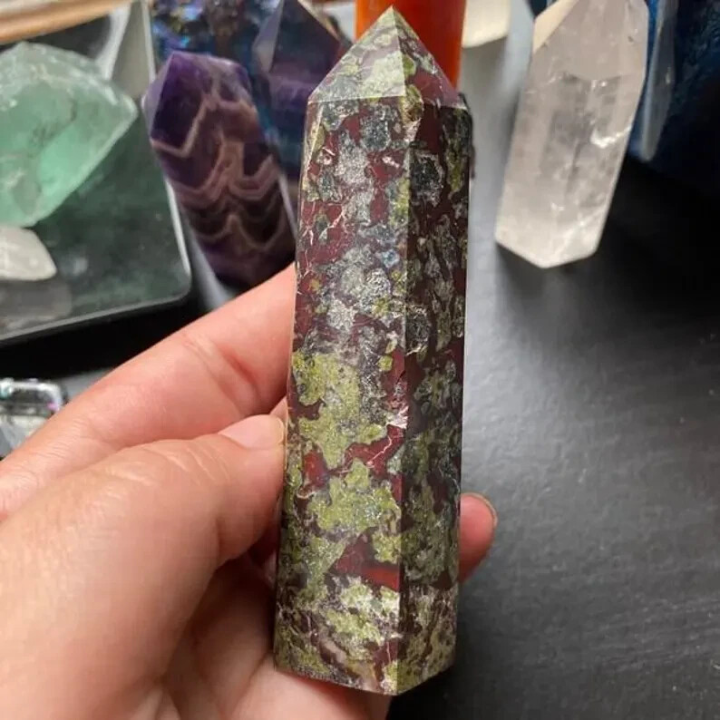 Natural Dragon Bloodstone Crystal Tower Point Wands Healing Obelisk Decor Gift