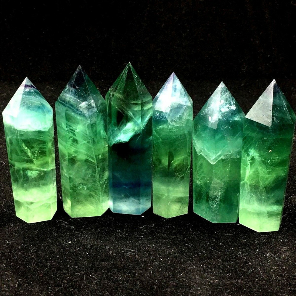 Natural Green Fluorite Quartz Crystal Stone Point Healing Hexagonal Wand Reiki