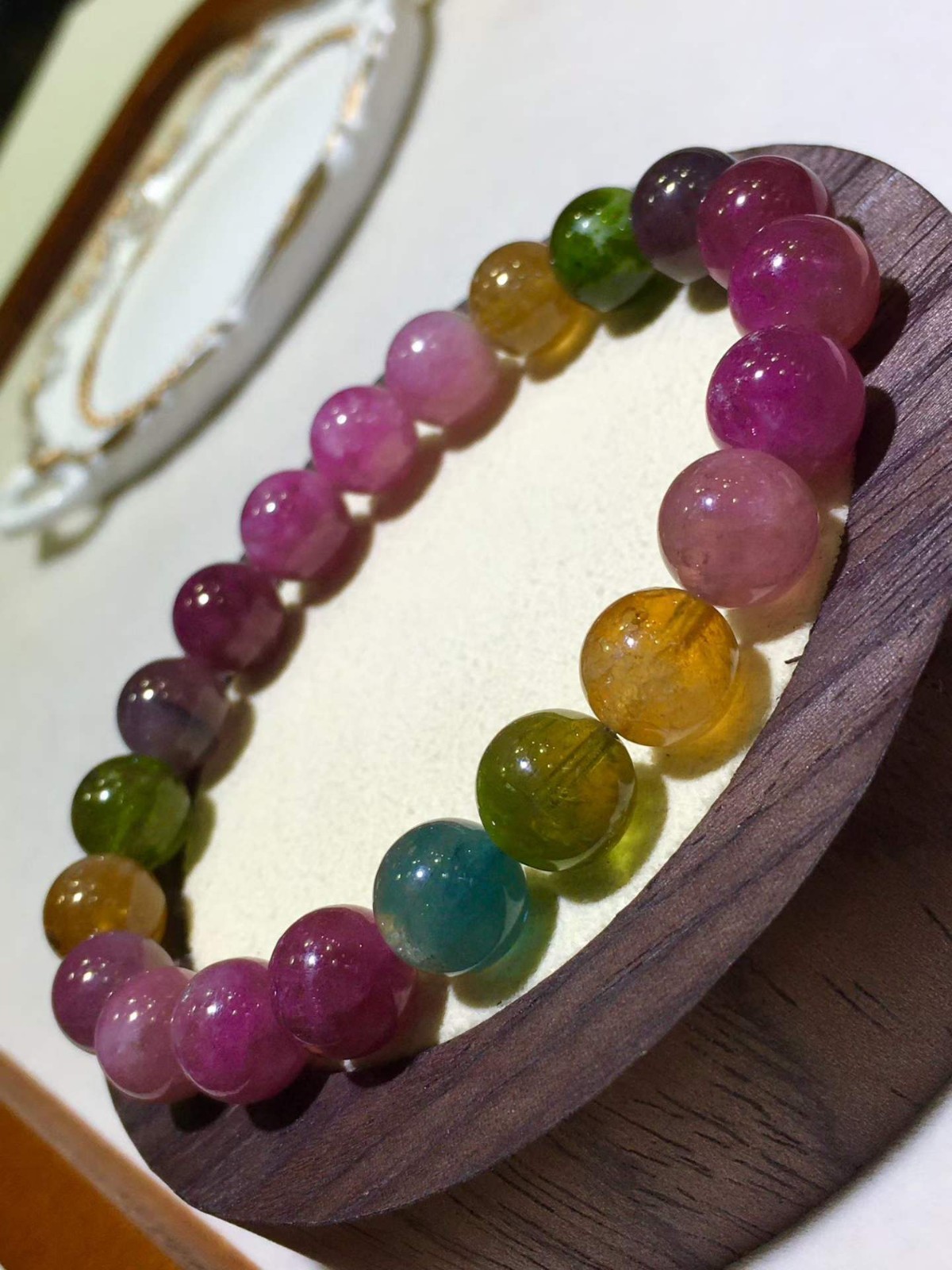 11mm Natural rainbow tourmaline quartz Beaded Bracelet Gemstone Stretch Bracelet